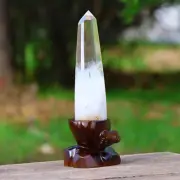 2LB Top!! Natural Clear Quartz Obelisk Crystal Tower Decor Point + Stand