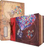 Our Adventure Book 11.9 x 7.6 Inch 80 Pages Scrapbook Photo Album, 3D Retro Embossed Letter Leather Hard Cover Movie Up Travel Journal Memory Book For Couples,For Best Friend,For Valentine's Day Gift