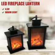LED Portable Fireplace Lantern Candle Flameless Holder Charcoal Flame Lantern Solar Lights Flickering Flame