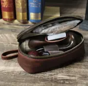 Leather Smoking Tobacco Pipe Case Lighter Pouch Bag 1 Pipe Portable Travel Man