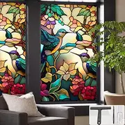 Window UV Protection Privacy Film:Non-Adhesive Static Cling Decorative Window Film with Installation Tools,Stained Glass Window Film for Kitchen,Study,Bathroom,and Shower Doors,17.7 x 39.4 inches.