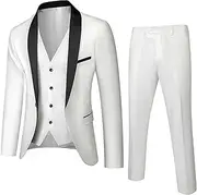 [Generic] Men's 3 Piece Tuxedo with Stretch Fabric Slim Fit Solid Tuxedo Set for Business Suit Jacket Vest Pants for Men