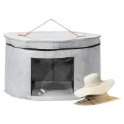 17" x 10" Foldable Round Travel Hat Storage Organizer Box for Women, Light Grey