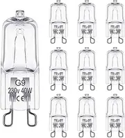 Pyhot 10 Pieces G9 Halogen Light Bulbs,Clear Capsule Halogen Lamps,Dimmable 40W,Warm White 2700K,No Flicker,No Buzzing (40)