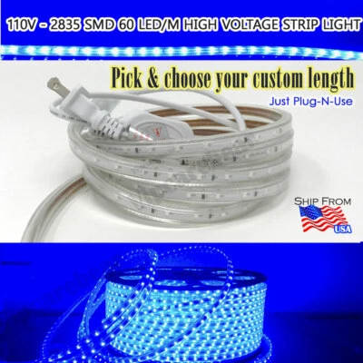 3ft-164ft 110V HighVoltage 2835 60LED/M SMD Strip Light BLUE - 1W/ 264LM