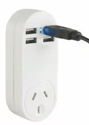 Inline Power Outlet Charging Plug 4 X USB Socket Charger Surge Protection 240V