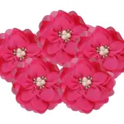 3.15 Inch Rhinestone Chiffon Flower, 5 Pcs Fabric Appliques, Hot Pink