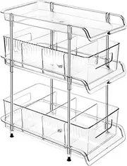 Clear Pull Out Cabinet Organizer for Pantry Organiser, Medicine Cabinet Storage Bins, Kitchen Storage and Organisation, Under Sink Storage Drawer Organiser for Countertop, Bathroom (3 Tier)
