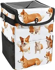 Car Trash Can with Lid and Storage Pockets Leak-Proof Organizer,Waterproof Garbage Can,Cartoon Dog Funny