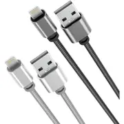 Laser 2m Lightning to USB-A Cable 2 Pack - Silver/Black