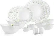 Cello Opalware Dazzle Series Tropical Lagoon Dinner Set, 20 Units | Opal Glass Dinner Set for 4 | Light-Weight, Daily Use Crockery Set for Dining | White Plate and Bowl Set