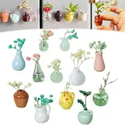Mini Bud Vases Magnetic Bud Vase Refrigerator Magnets for Fridge, 3D Mini Magnet Vases for Flowers Cute Plant Vase Fridge Magnets for Kitchen, Office Decoration(12pcs)