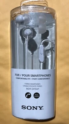 Sony MDR-EX15AP Smartphone Earbuds with Microphone, White