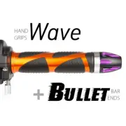 KiWAV Motorcycle Wave Grips Orange with Bullet Bar Ends Purple/Silver