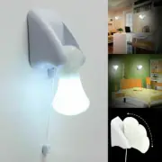 LED Wall Night Light Bulb Cordless Battery Portable Handy Pull String White Lamp