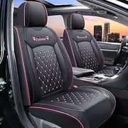 Car Seat Covers Full Set Universal Auto Interior Accessories with Waterproof PU Leather for Cars SUV Pick-up Truck (Black and Pink)