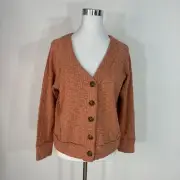 Two By Vince Camuto Womens Button Cardigan Pink Peach Size M Nubby Knit Top NWT