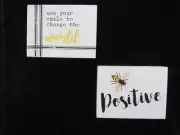 Bee Positive Use Your Smile to Change World block Signs / plaque 2pc NEW Collins