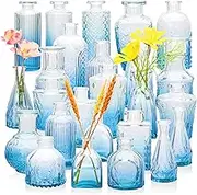 Brajttt Bud Vase Set of 25, Blue Vases, Glass Bud Vases in Bulk, Small Vases for Mini Flower Vase Set, Cute Vintage Glass Vases Set for Flower,Wedding,Home,Centerpiece Table Decorations