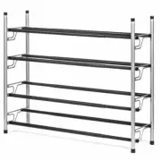 Expandable Stackable Shoe Rack 26 in Adjustable 4-Tier Gray and Black Metal