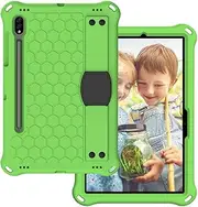 Kids Tablet Case Compatible With Samsung Galaxy Tab S9 Fe 11"（2023）x510N/S9 Fe WiFi x516B Shockproof Protective Rugged Case with Pencil Holder/Shoulder Strap, Soft Portable Handle (Green+Black)