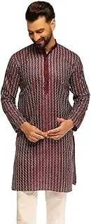 [Sojanya] (Since 1958 Men'S Silk Blend Long Kurta With Contrast White Thread Detailing