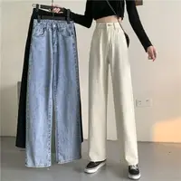 在飛比找momo購物網優惠-【D.studio】韓版寬鬆顯瘦高腰牛仔褲(寬褲 褲子 長褲