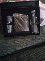 Flask Set For Engraving, Shooters Set, Flat Black, Flask with 4 Shot Glasses.