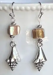 Shell Chips and Silver Seashell Earrings. Beach. Ocean.