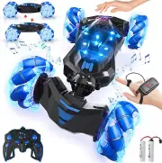 Gesture Sensing RC Stunt Car with Lights, Music, 360° Rotation, Blue Toy