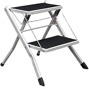 Step Ladder 2 Step Ladder, Sturdy Step Stool Anti-Slip Wide Pedals, Foldable for Home, Garage, Garden, White Folding Step Stool