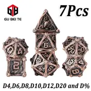 7Pcs Red Copper Metal Polyhedral DND Dice Set for Pathfinder Table Game RPG D&D