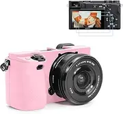 TYUANDOUER A6400 A6300 A6100 Camera Case & LCD Screen Protector Accessories Kit, Soft Silicone Case for Sony Alpha A6400 A6300 A6100 Digital Camera, Body Cover for A6400 A6300 A6100 with Grip - Pink