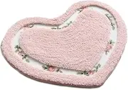 Floral Rose Heart Shape Bathroom Mat Rug Floor Decoration Carpet, Soft Bathroom Rugs Mat Non Slip Door Mat Floor Mat for Home Kitchen, Living Room,Toilet (Pink)