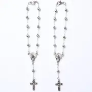 Set of Two 15cm Rosary Beads Silver w/ Crucifix Religious Christian Catholic