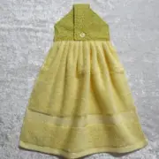 Jazberryz Floral on Pale Yellow Kitchen Hanging Hand Towel Button Close Handmade