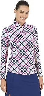 [IBKUL] Athleisure Wear Sun Protective UPF 50+ Icefil Cooling Tech Sonika Print Long Sleeve Mock Neck Top – 10653