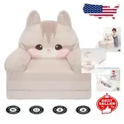 Cozy Beige Cat 2-in-1 Flip-Out Sofa Bed for Toddlers - Lightweight & Portable