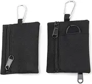 [XENQITO] 1 x Mini Wallet for Men and Women, Coin Purse, Canvas Coin Purse, Nylon Tactical Small Purse with Zip, Mini Change Purse with Key Ring and Carabiner, Black