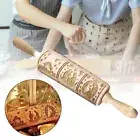 Christmas Wooden Embossing Rolling Pin Engraved Baking Cookies Cake Roller DIY