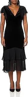 [Tommy Hilfiger] Women's Flutter Sleeve Velvet Mix Tiered Chiffon Skirt Dress