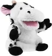 Interactive Plush Cow Hand Puppet with Movable Mouth for Storytelling Role Playing Imaginative Play Cute Decorative Cartoon Animal Puppet