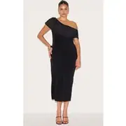 Plus Black Double Layer Slinky Mesh Overlay Maxi Dress, Black