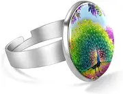 [FVQL] Stainless Steel Ring for Boys, Peacock Feather Bird and Flower