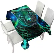 Artwork Neon Blue Green Panther Tablecloth