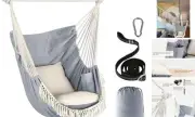Hammock Chair Hanging Swing Max 500 Lbs 2 Cushions Included Steel Light Grey