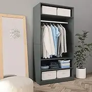 Compact Engineered Wood Wardrobe, Grey, 100x50x200 cm - Chic Storage Solution with 3 Small Compartments and 1 Large Hanging Rod Compartment