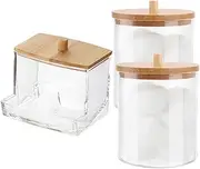Cotton Swab Storage Box Cotton Ball/Swab Dispenser Jar Storage Box with Bamboo Lid Bathroom Container