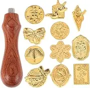 SHINEOFI Universal Alloy Wax Seal Stamp Set - 11 Assorted Embossed Stamp Heads with Handle for Document Authentication and Decorative Use