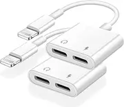 (2 Pack)[Apple MFi Certified] 2 in 1 Dual Lightning Adapter & Splitter for iPhone,Dongle Headphones Adapter Aux Cord 4 in 1 Music+Charge+Call+Volume Control Compatible for iPhone12/11/11 Pro/XS/XR /8